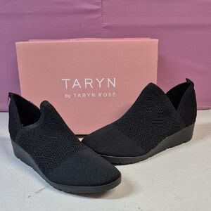 Taryn By Taryn Rose Kabe Size 10 Black Knit Stretch Wedges - New